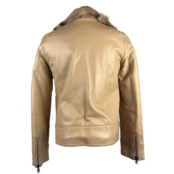 Y2K Fox Fur & Lambskin Leather Moto Jacket Reversible S